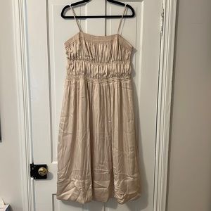 H&M Champagne Ruched Spaghetti Strap Silky Dress